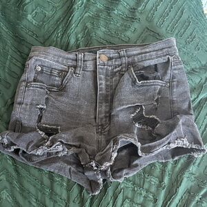 Distressed Gray Denim Shorts